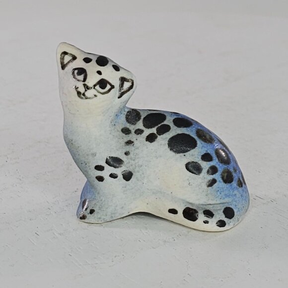 Ceramic Spotted Leopard Cat Figurine Blue Cheetah Jaguar Estate Find - Picture 5 of 8